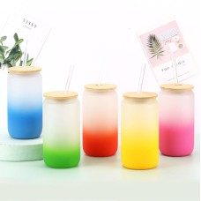Matt Color Glass Milk Jug Jar with Bamboo Lid and Straw for Dye Sublimation 